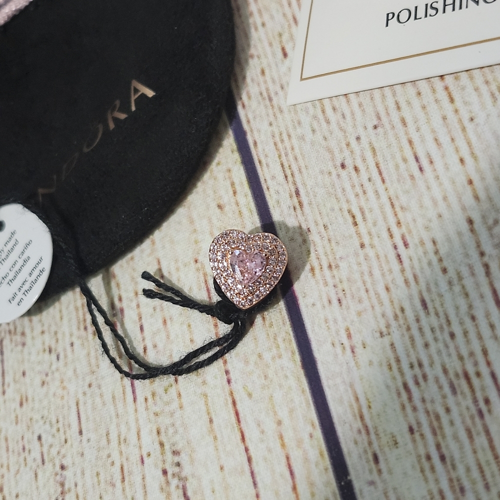 Pandora Sparkling Leveled Heart Charm - Picture 5 of 8